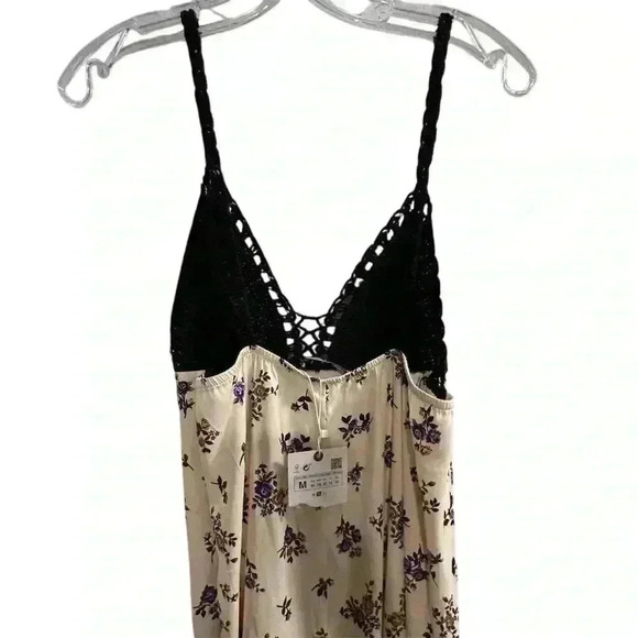 Zara Women's M Satin Floral Maxi Dress Crochet Top Party Cocktail - Picture 9 of 14